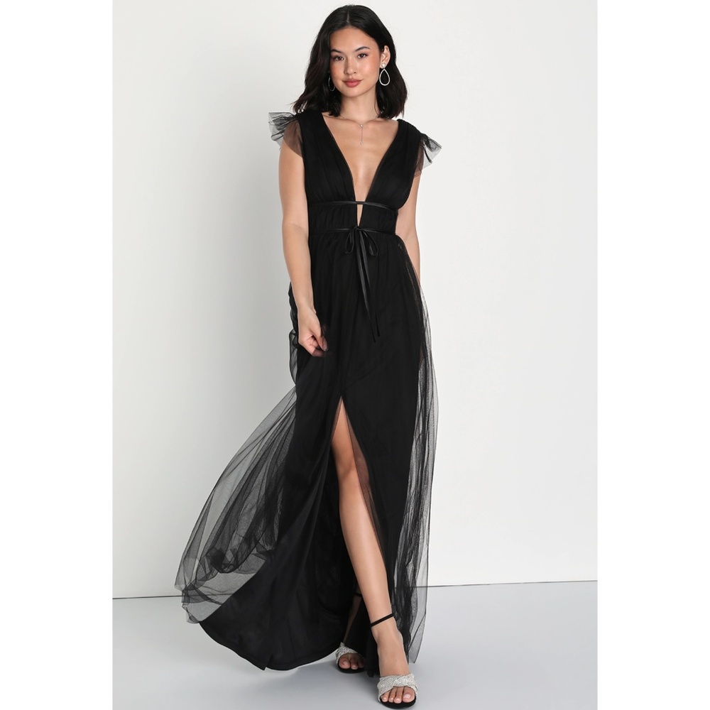 Lulu’s Black Tulled Ruffle Maxi Dress - XS